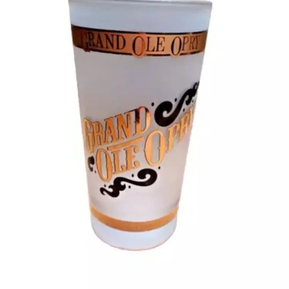 Grand Ole Opry‎ Frosted Glass Cup Tennesee Travel Souvenir 12oz 22K Gold Vintage